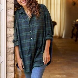 Frank & Eileen Mackenzie Oversized Flannel Shirt Green Plaid One Size NWOT